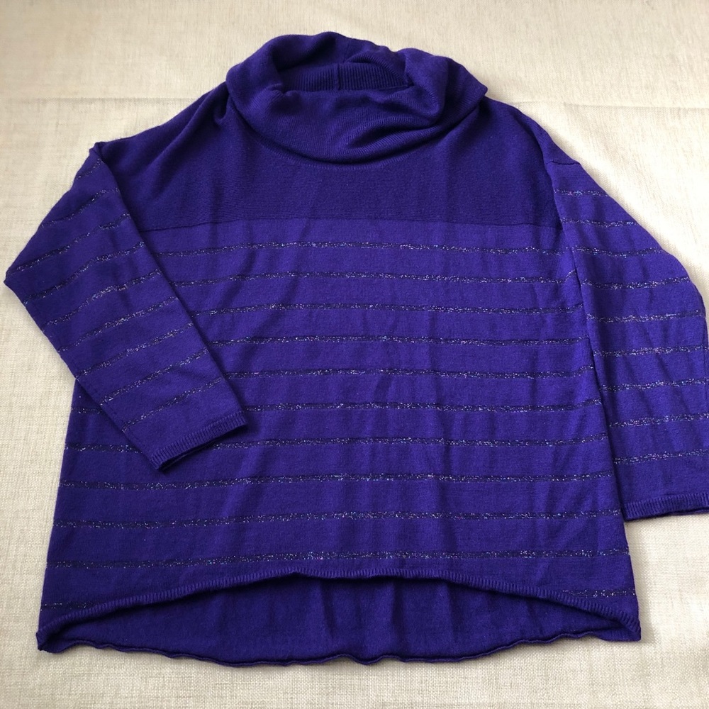 Coldwater Creek Purple Metallic Striped Cowl Neck Sweater